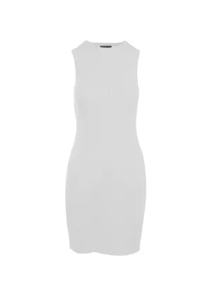CAITLIN SLEEVELESS RIB DRESS - WHITE