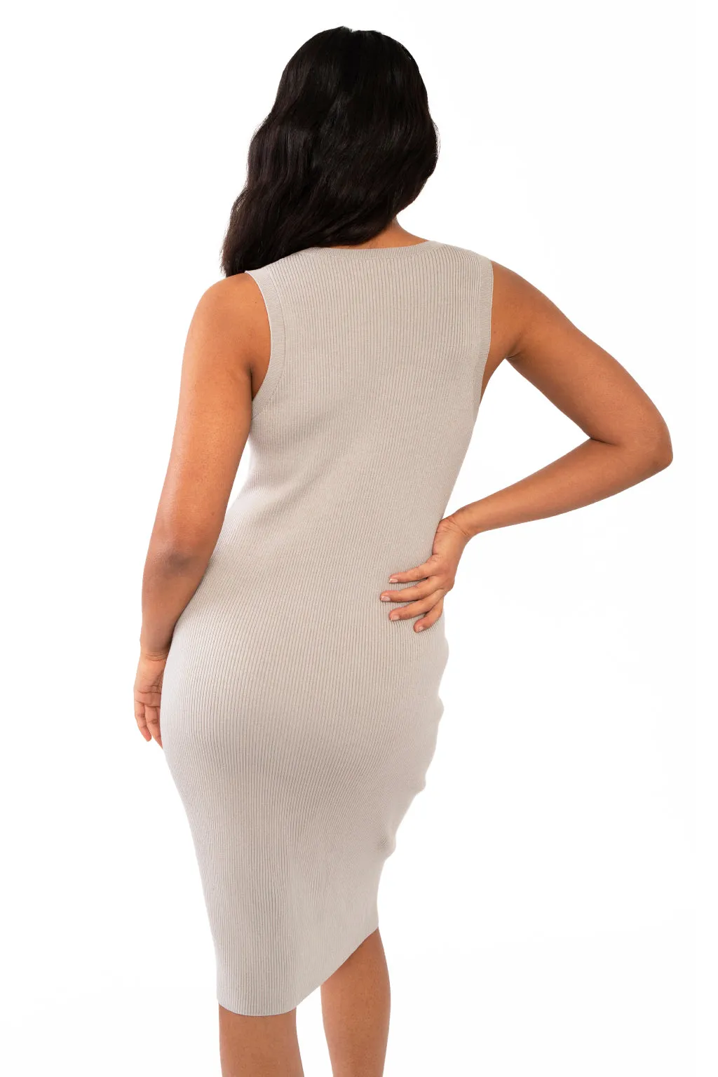 CAITLIN SLEEVELESS RIB DRESS - WHITE
