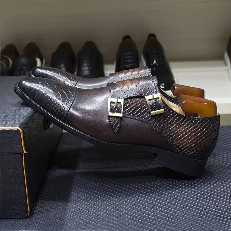 Calf Leather Comfortable Monk Strap Classic Crocodile Pattern Formal Shoes