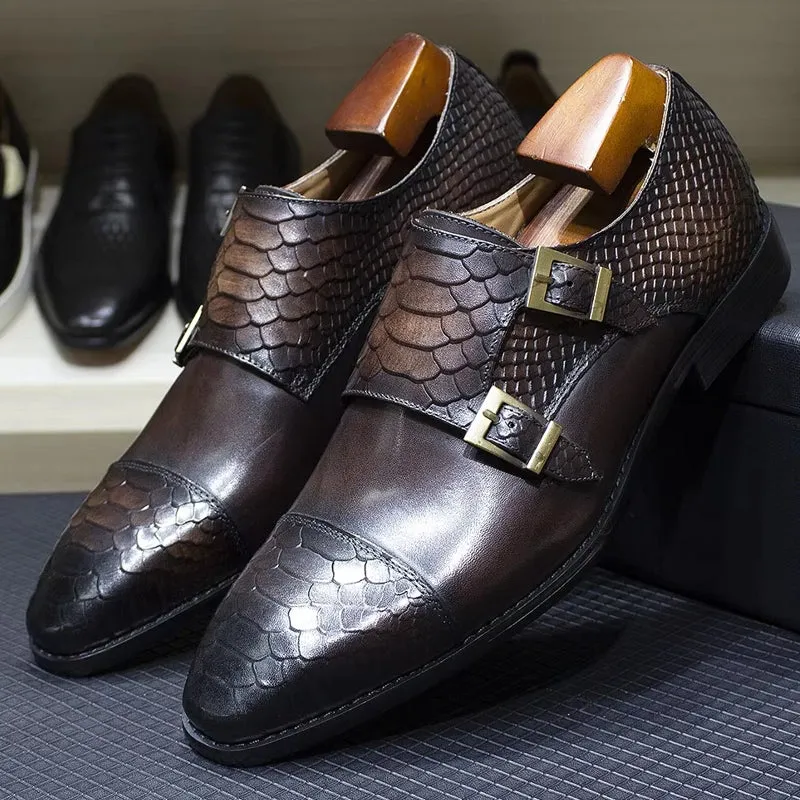 Calf Leather Comfortable Monk Strap Classic Crocodile Pattern Formal Shoes
