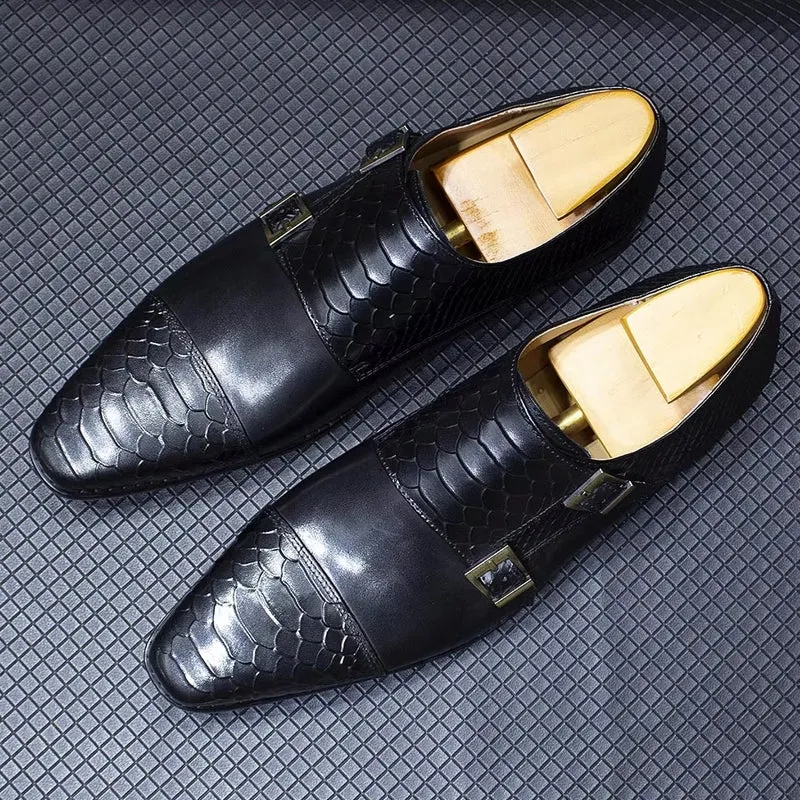 Calf Leather Comfortable Monk Strap Classic Crocodile Pattern Formal Shoes