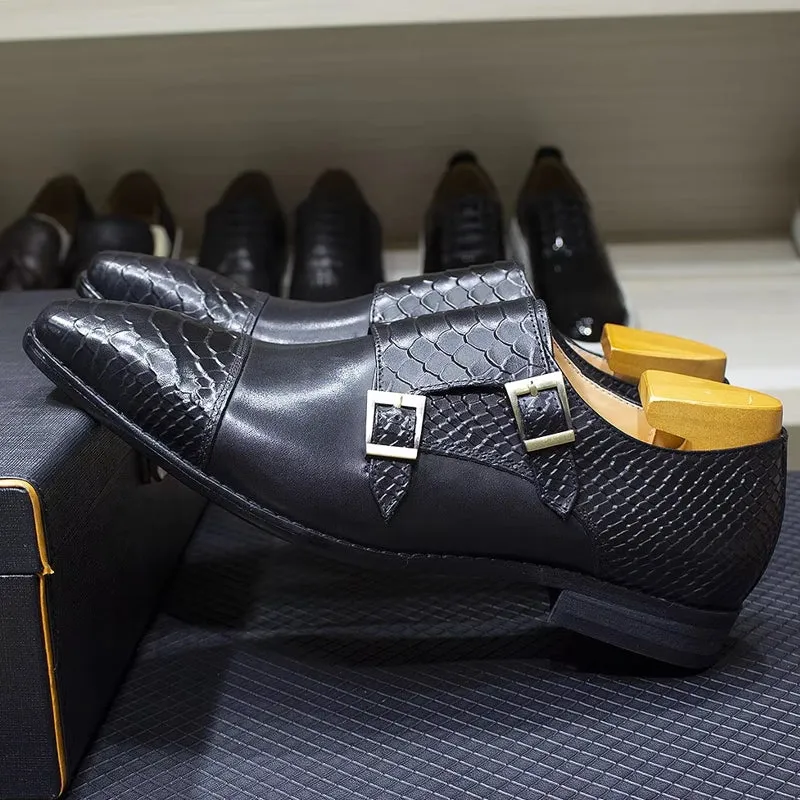 Calf Leather Comfortable Monk Strap Classic Crocodile Pattern Formal Shoes
