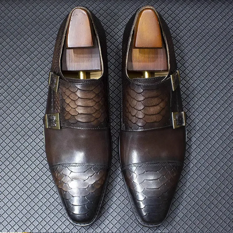 Calf Leather Comfortable Monk Strap Classic Crocodile Pattern Formal Shoes