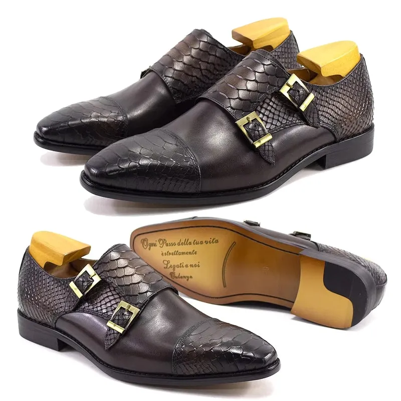 Calf Leather Comfortable Monk Strap Classic Crocodile Pattern Formal Shoes