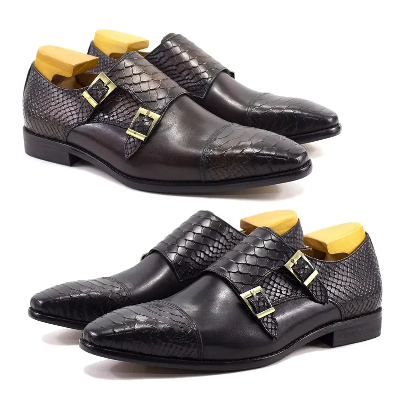 Calf Leather Comfortable Monk Strap Classic Crocodile Pattern Formal Shoes