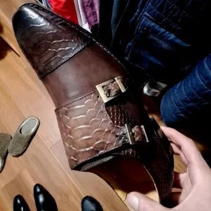 Calf Leather Comfortable Monk Strap Classic Crocodile Pattern Formal Shoes
