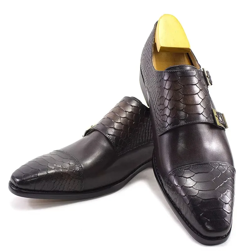 Calf Leather Comfortable Monk Strap Classic Crocodile Pattern Formal Shoes