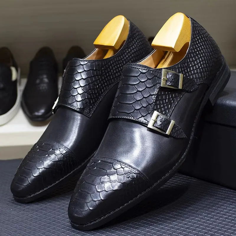 Calf Leather Comfortable Monk Strap Classic Crocodile Pattern Formal Shoes
