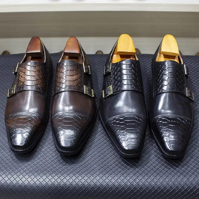 Calf Leather Comfortable Monk Strap Classic Crocodile Pattern Formal Shoes