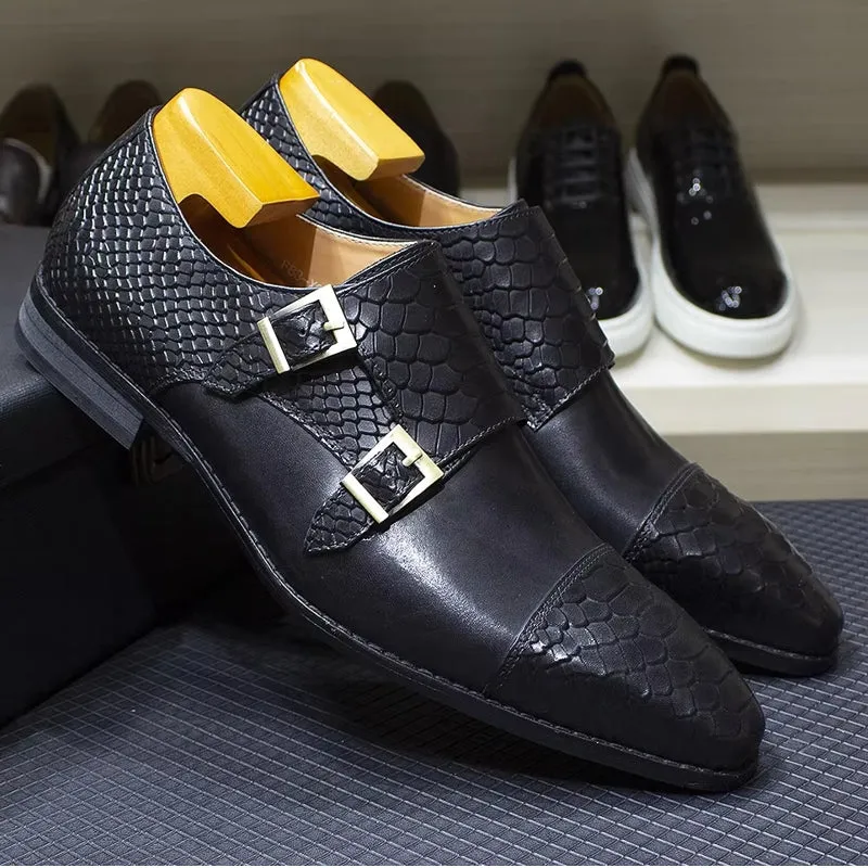 Calf Leather Comfortable Monk Strap Classic Crocodile Pattern Formal Shoes