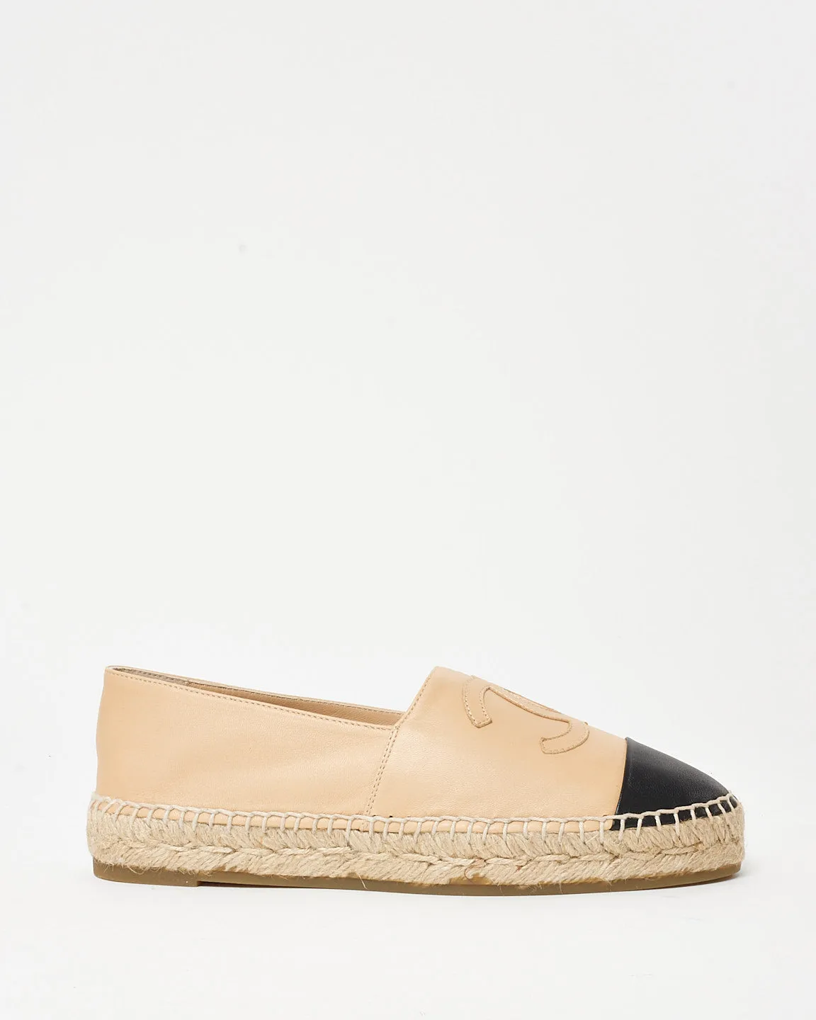 Chanel Beige Leather CC Logo Espadrilles - 38