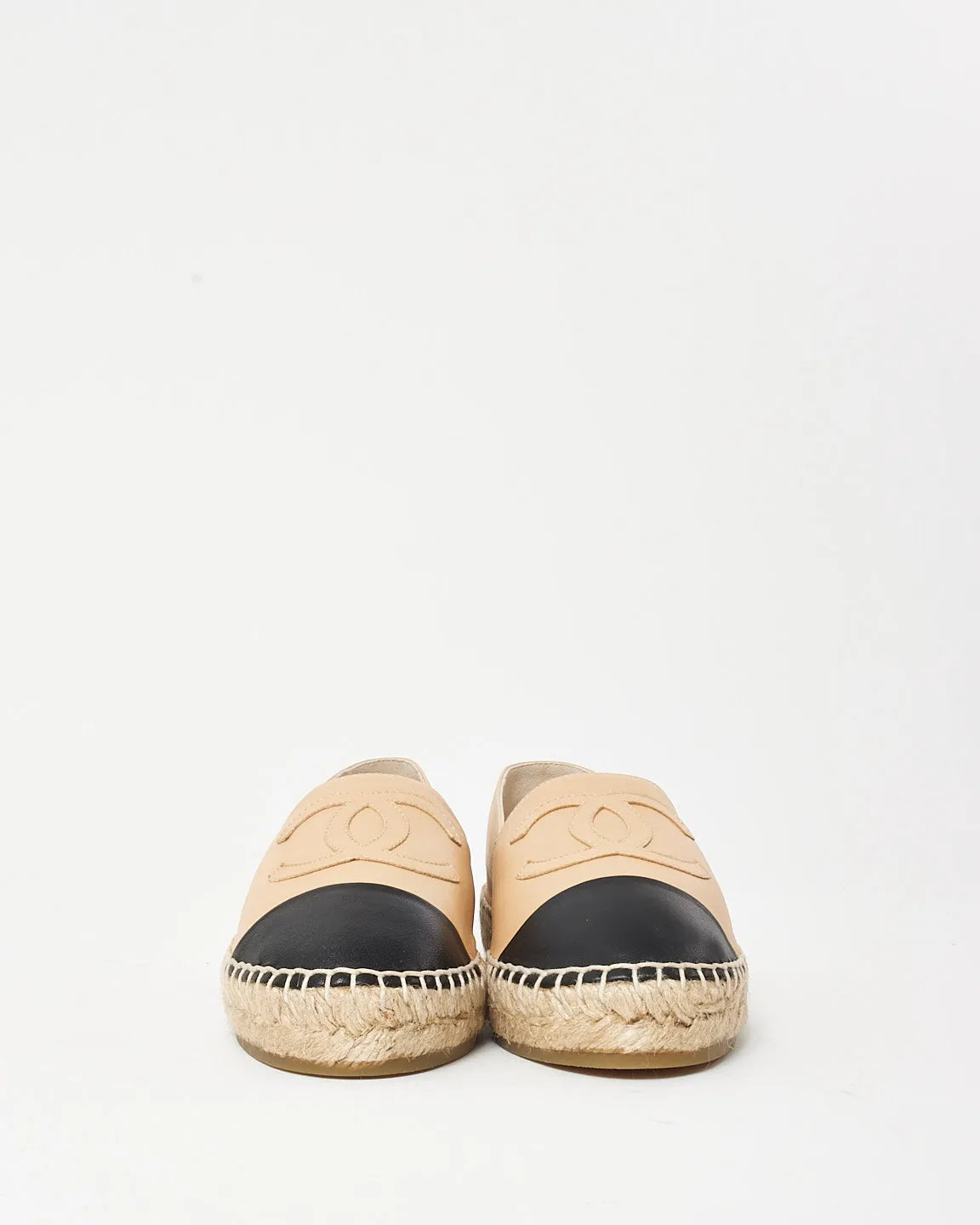 Chanel Beige Leather CC Logo Espadrilles - 38