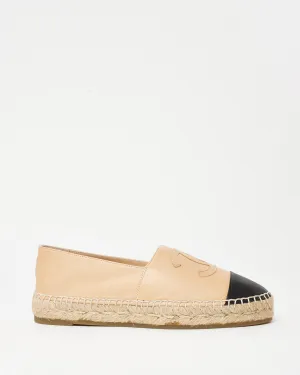 Chanel Beige Leather CC Logo Espadrilles - 38