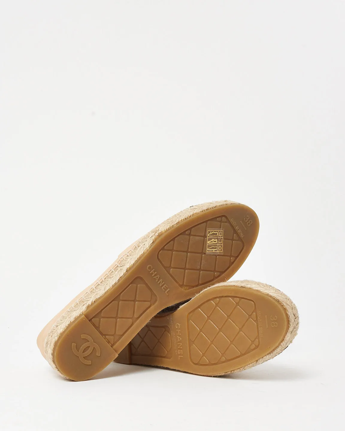 Chanel Beige Leather CC Logo Espadrilles - 38