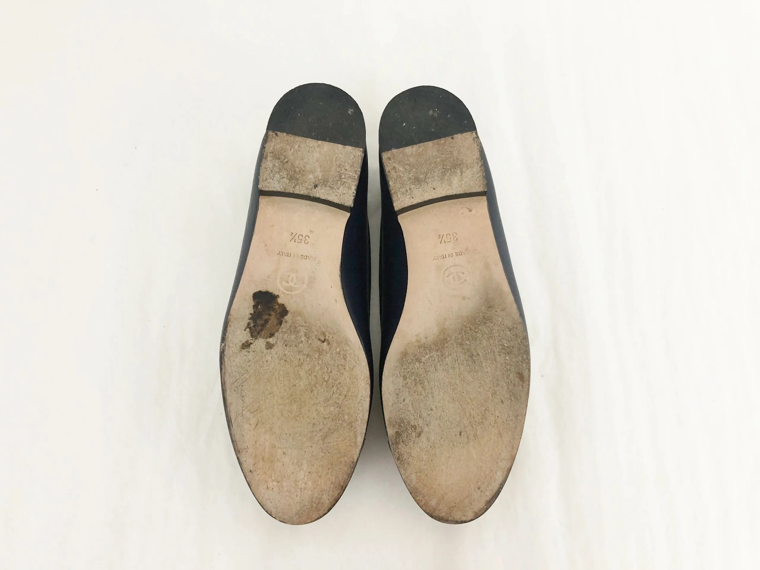 Chanel Blue Leather Ballet Flats Size 35.5 It (5.5 Us)