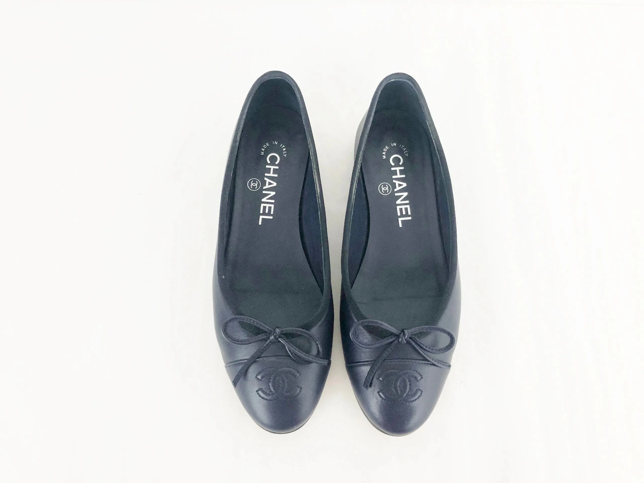 Chanel Blue Leather Ballet Flats Size 35.5 It (5.5 Us)