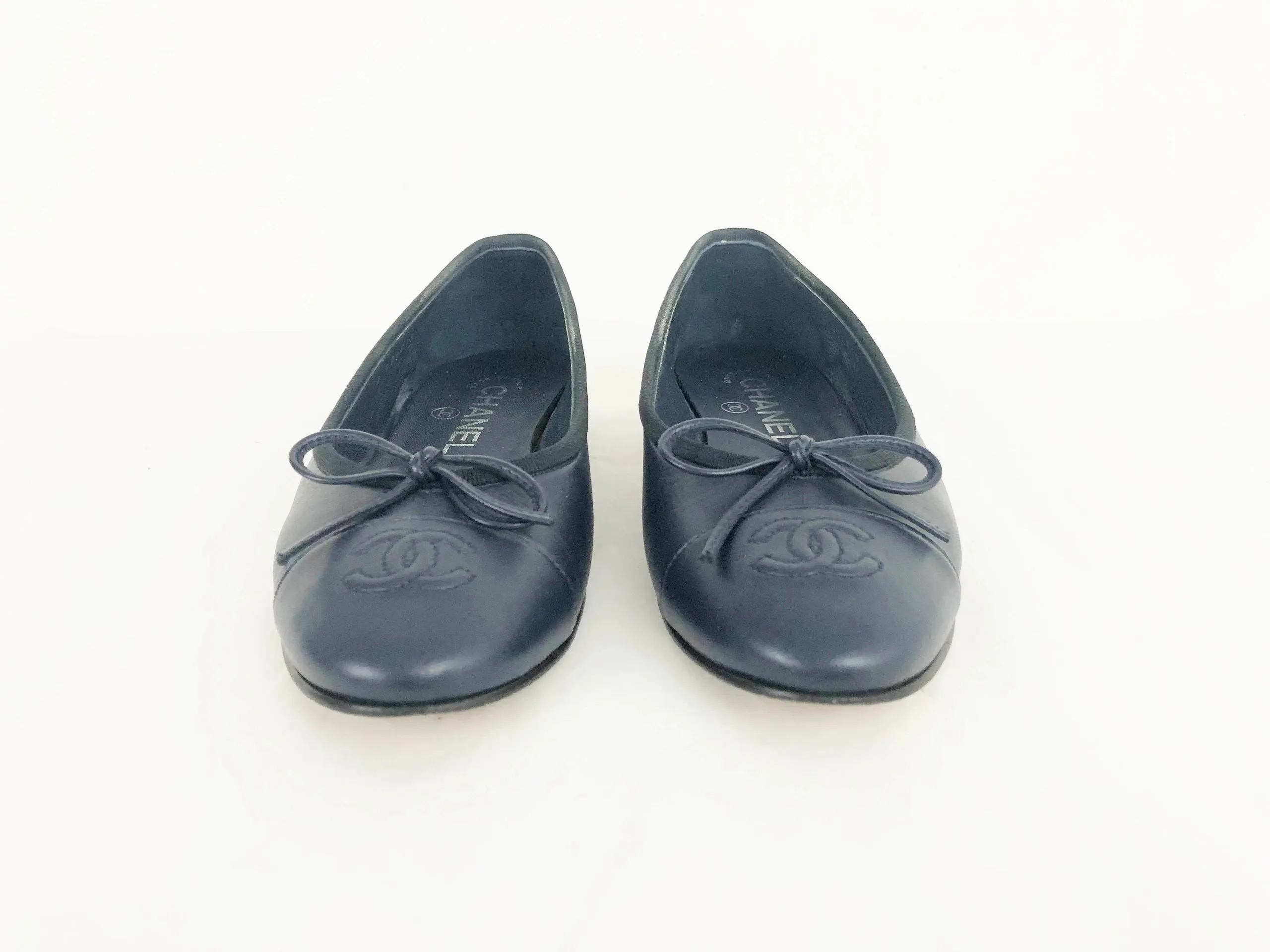 Chanel Blue Leather Ballet Flats Size 35.5 It (5.5 Us)