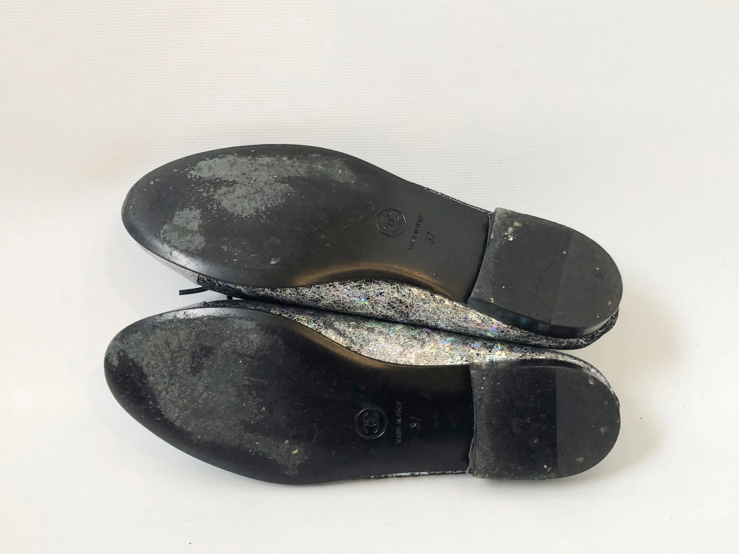 Chanel Metallic Ballet Flats Size 37 It (7 Us)