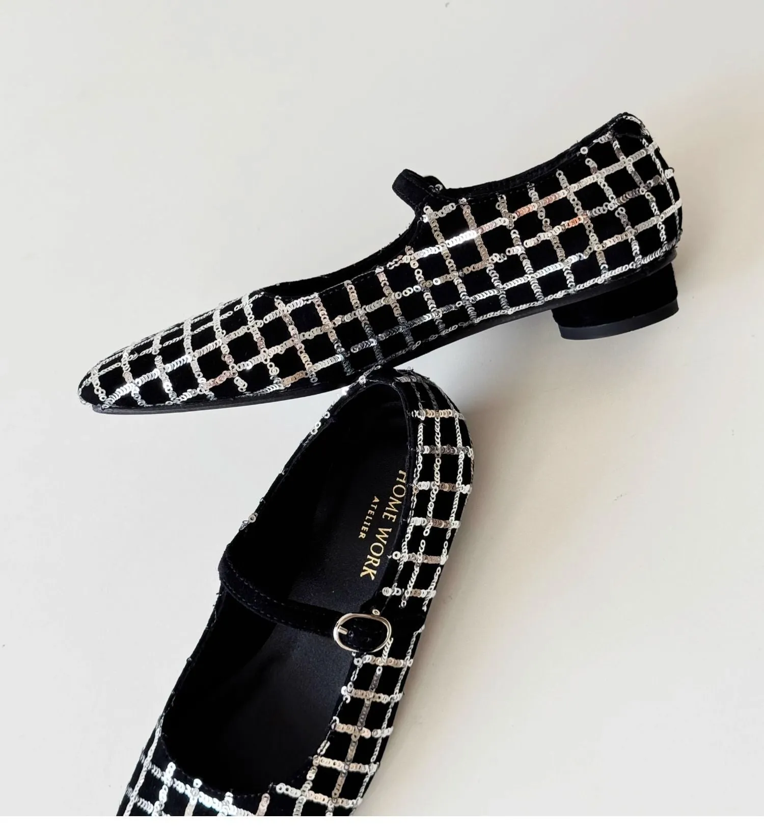 Checkered Sequin Mary Janes