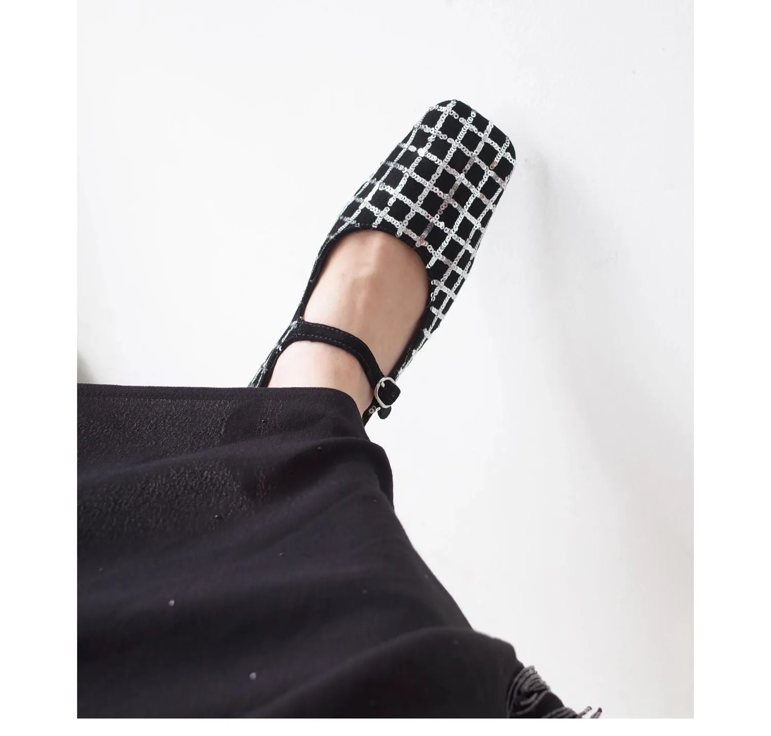 Checkered Sequin Mary Janes
