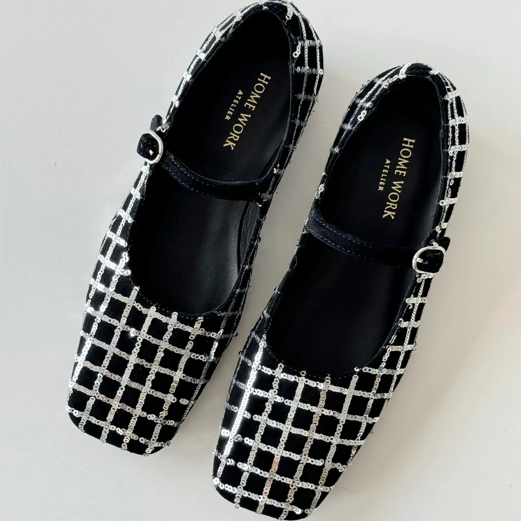 Checkered Sequin Mary Janes