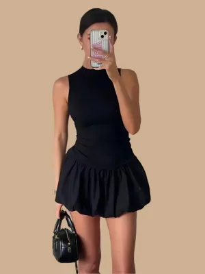 Chic O-Neck Backless Knit Pleated Mini Dress for Women