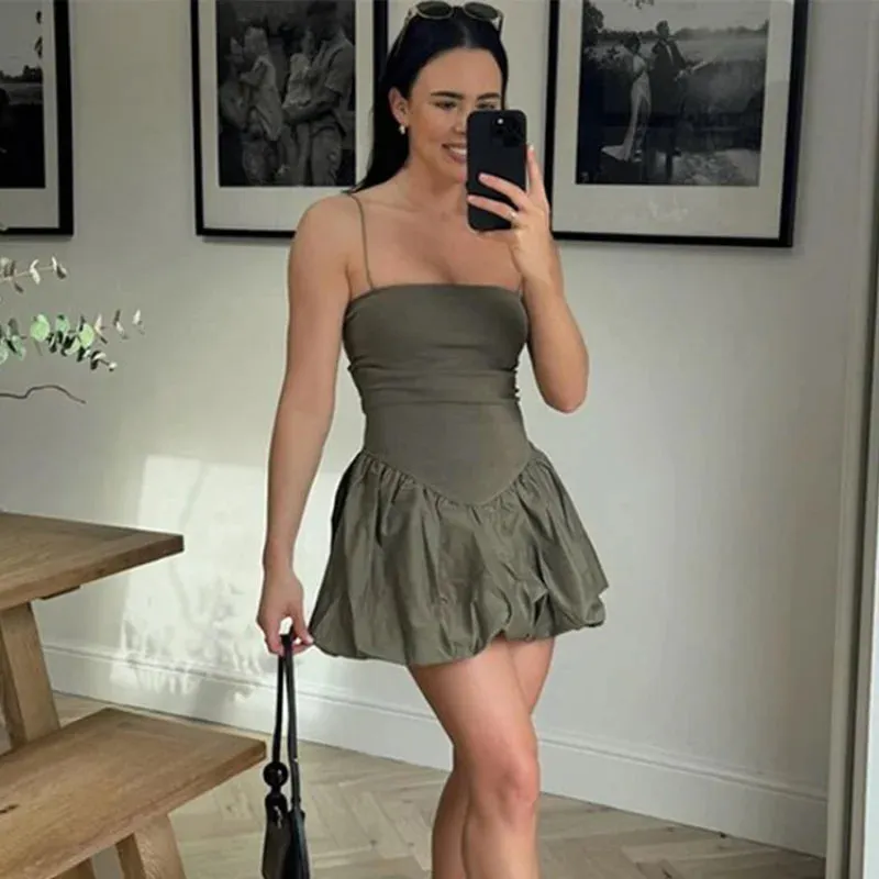 Chic O-Neck Backless Knit Pleated Mini Dress for Women