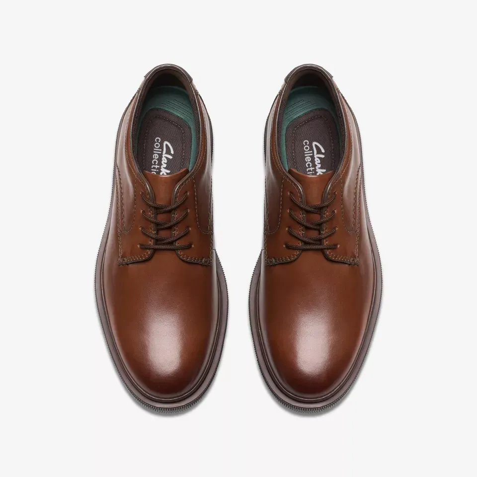 Clarks Men's Burchill Derby Dark Tan Leather