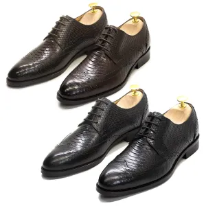 Classic Italy Style Men's Black Leather Wingtip Derby Formal Shoes