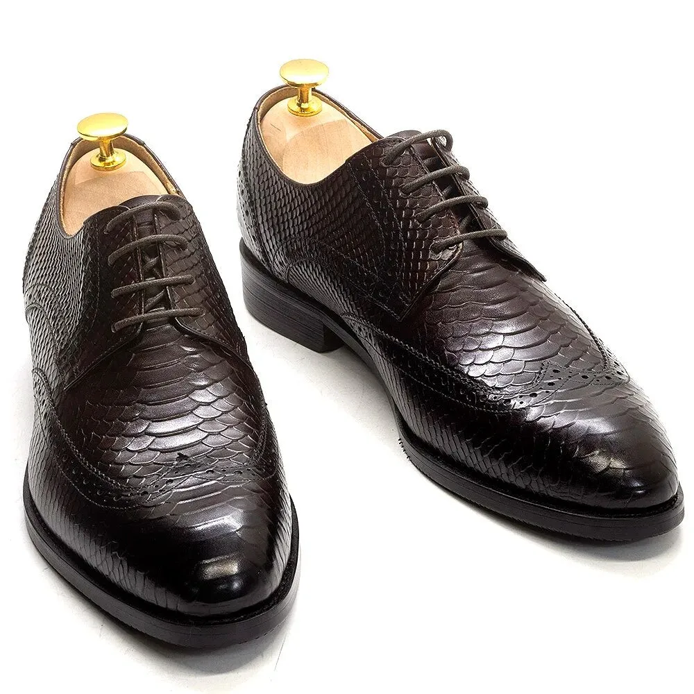 Classic Italy Style Men's Black Leather Wingtip Derby Formal Shoes