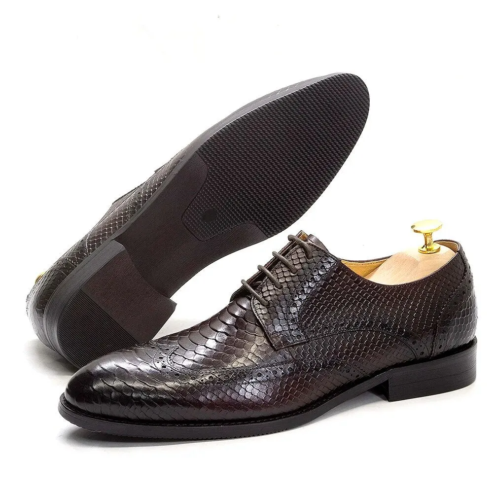 Classic Italy Style Men's Black Leather Wingtip Derby Formal Shoes