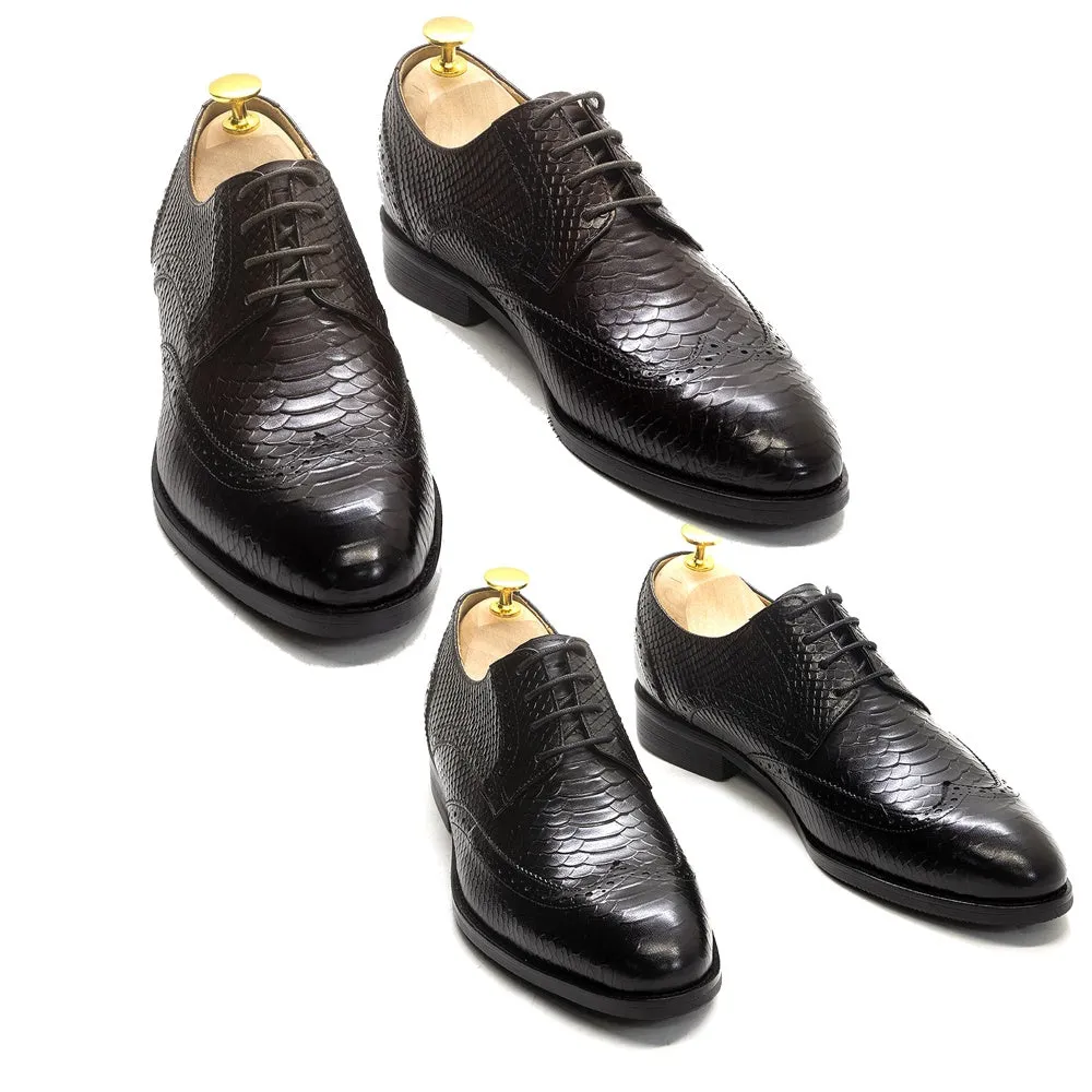 Classic Italy Style Men's Black Leather Wingtip Derby Formal Shoes