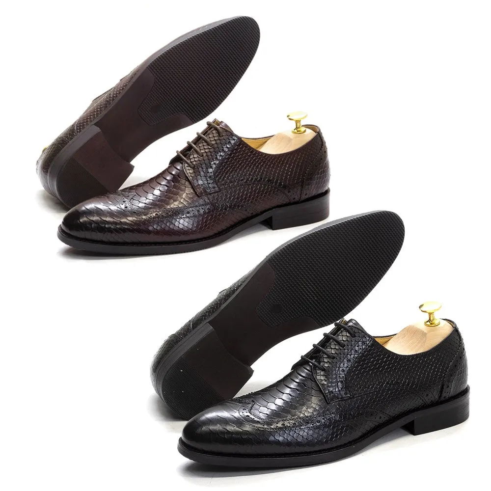 Classic Italy Style Men's Black Leather Wingtip Derby Formal Shoes