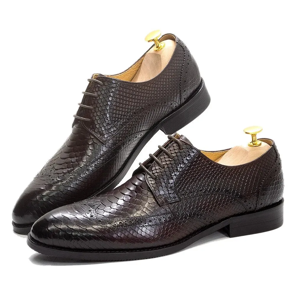 Classic Italy Style Men's Black Leather Wingtip Derby Formal Shoes