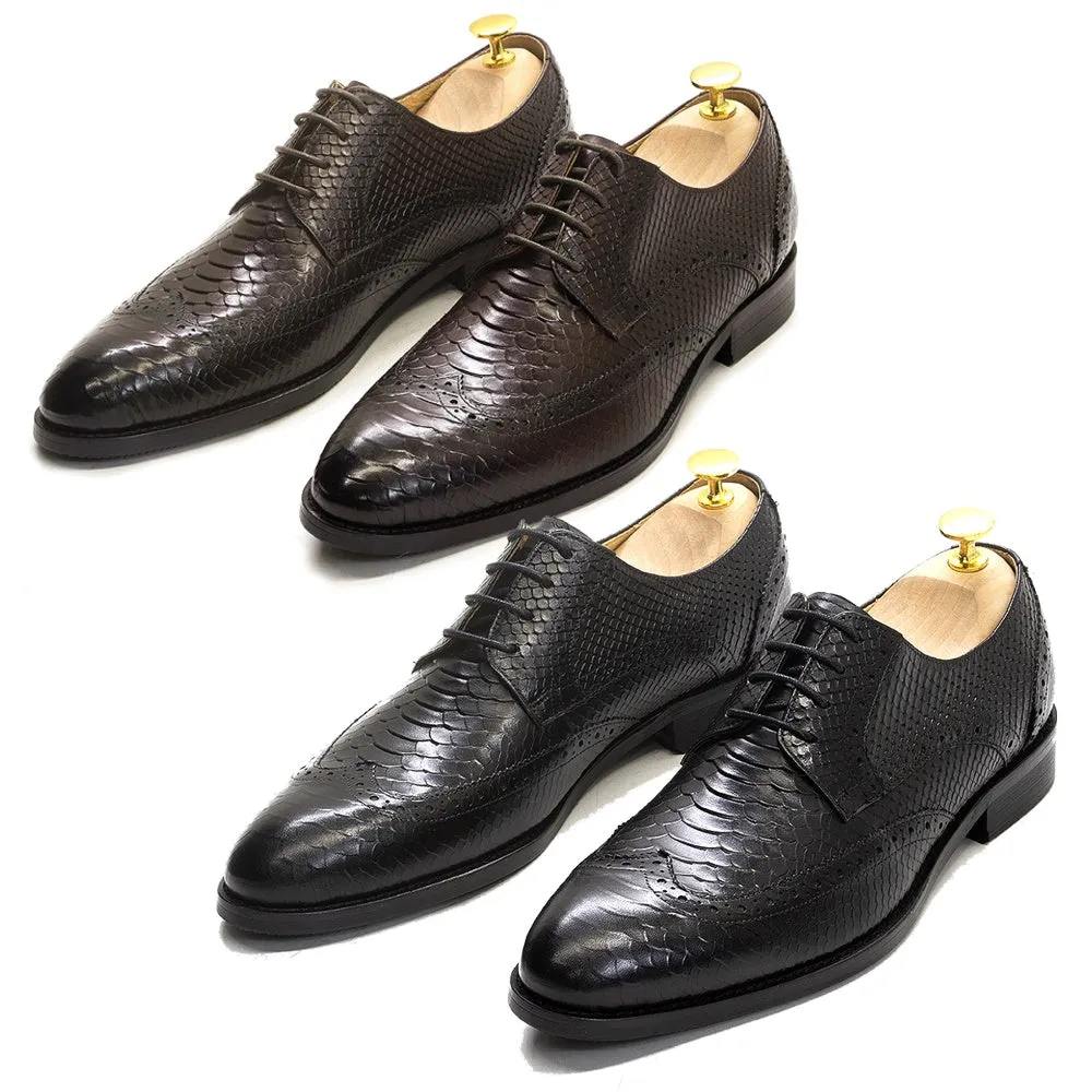 Classic Italy Style Men's Black Leather Wingtip Derby Formal Shoes