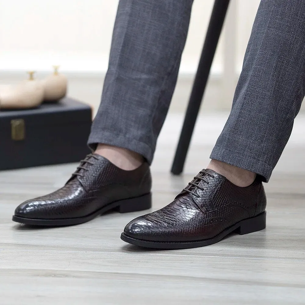 Classic Italy Style Men's Black Leather Wingtip Derby Formal Shoes