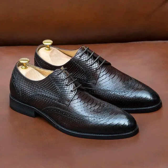 Classic Italy Style Men's Black Leather Wingtip Derby Formal Shoes
