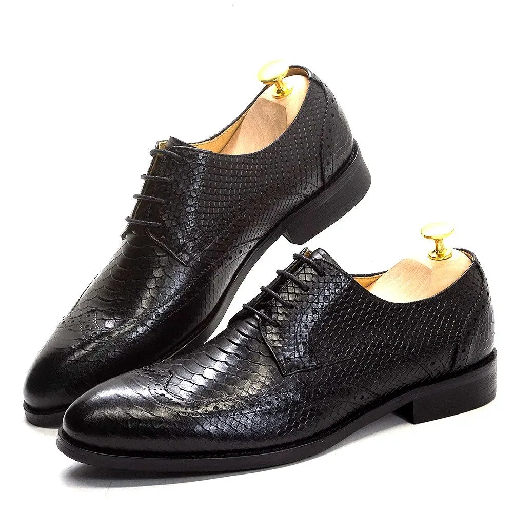 Classic Italy Style Men's Black Leather Wingtip Derby Formal Shoes
