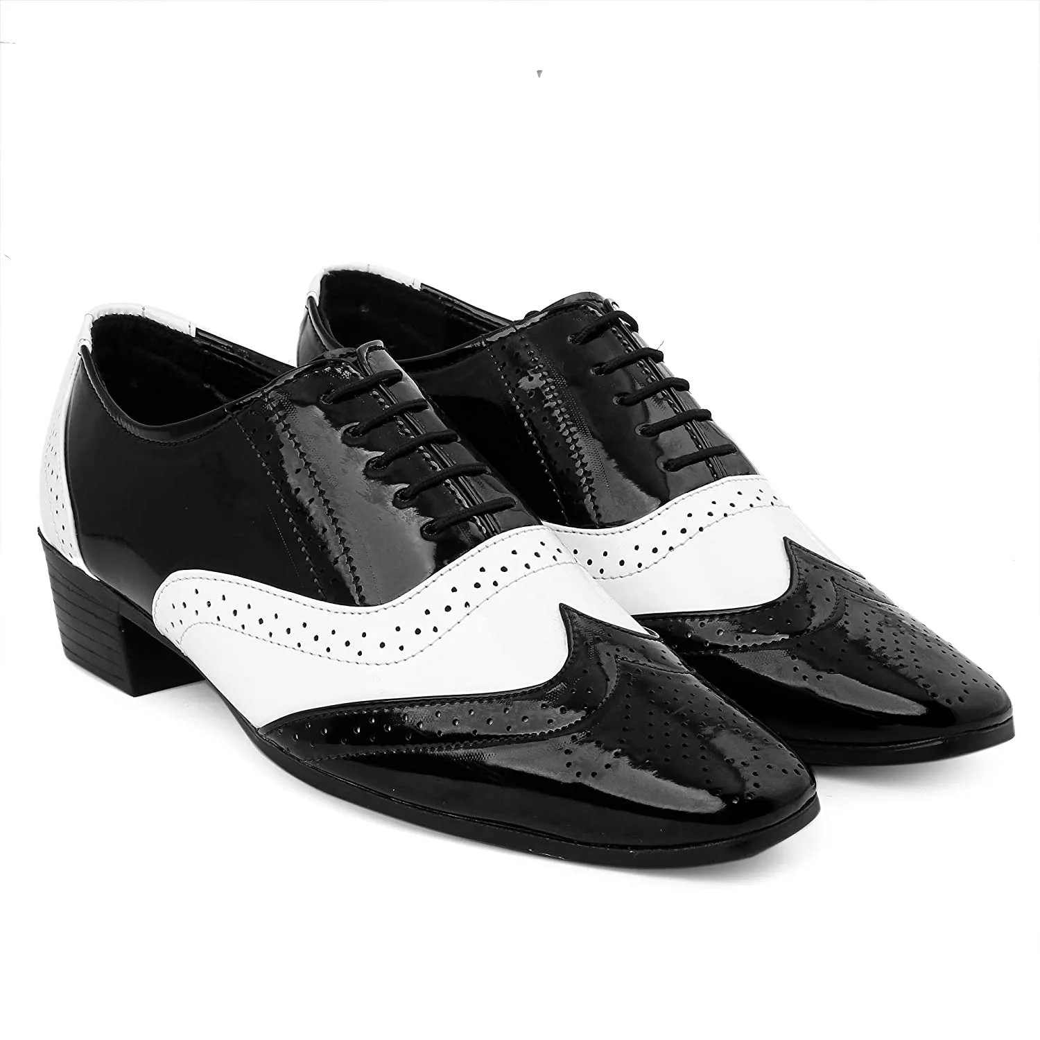 Classy Black And White Height Increasing Casual And Formal Oxford Lace-Up Shoes-Unique and Classy