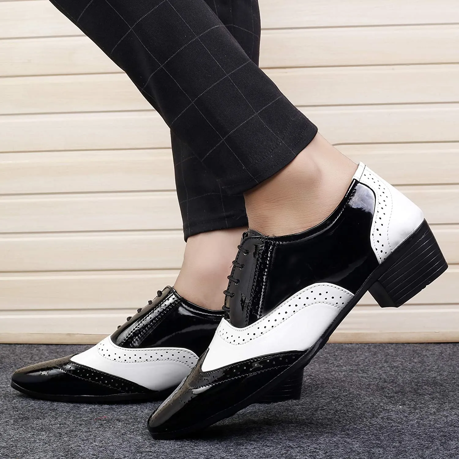 Classy Black And White Height Increasing Casual And Formal Oxford Lace-Up Shoes-Unique and Classy
