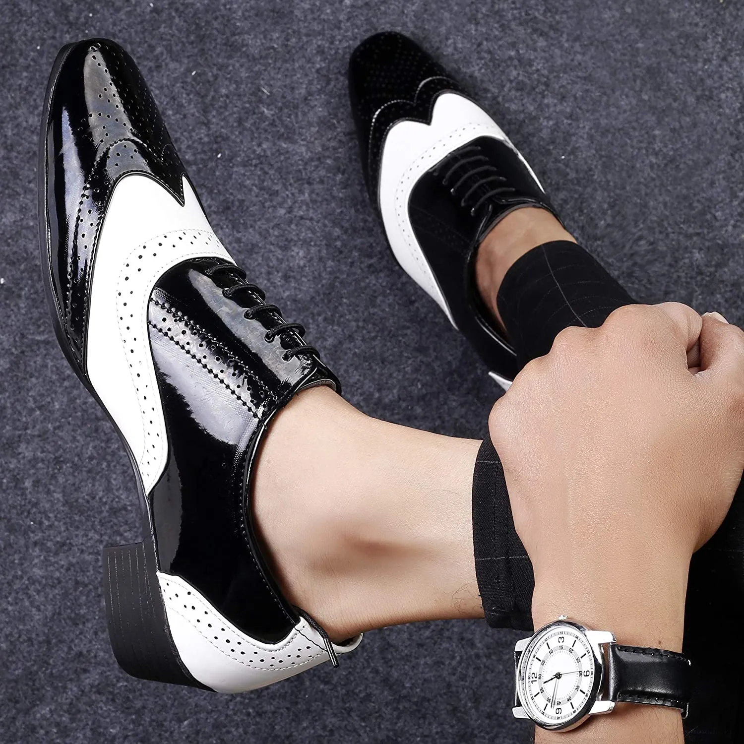 Classy Black And White Height Increasing Casual And Formal Oxford Lace-Up Shoes-Unique and Classy