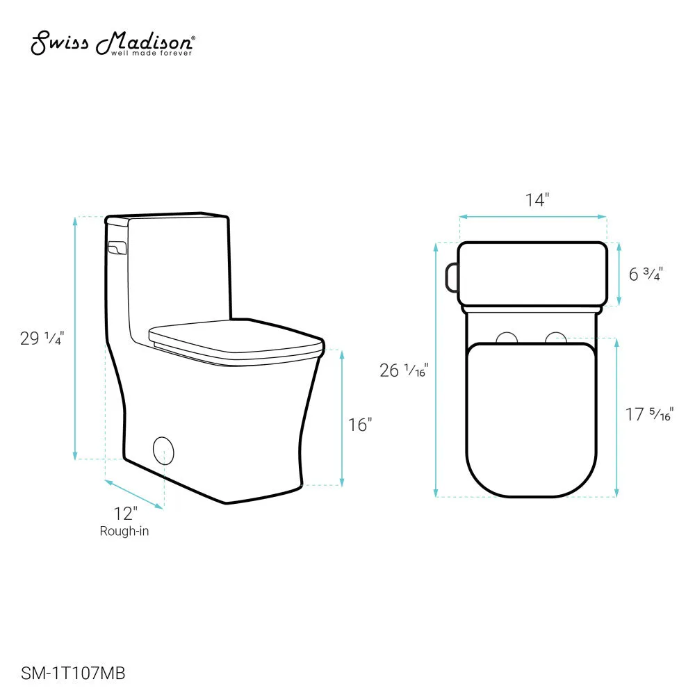 Concorde One-Piece Square Left Side Flush Handle Toilet 1.28 gpf in Matte Black