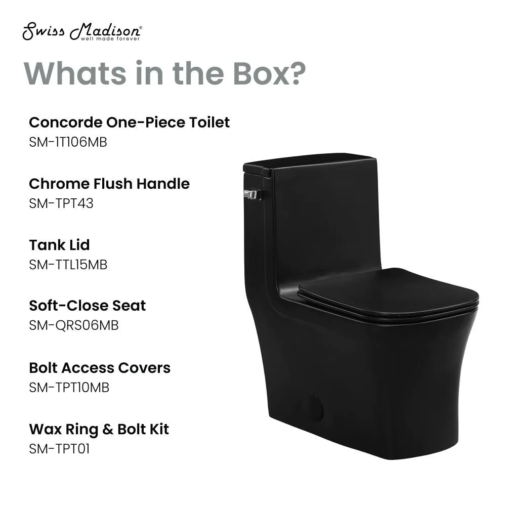 Concorde One-Piece Square Left Side Flush Handle Toilet 1.28 gpf in Matte Black