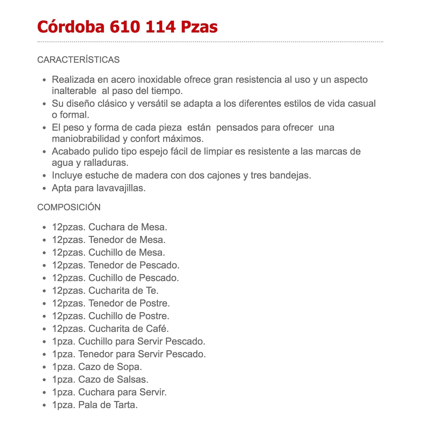 CORDOBA CUBERTERIA 114 PZA-LUXURY