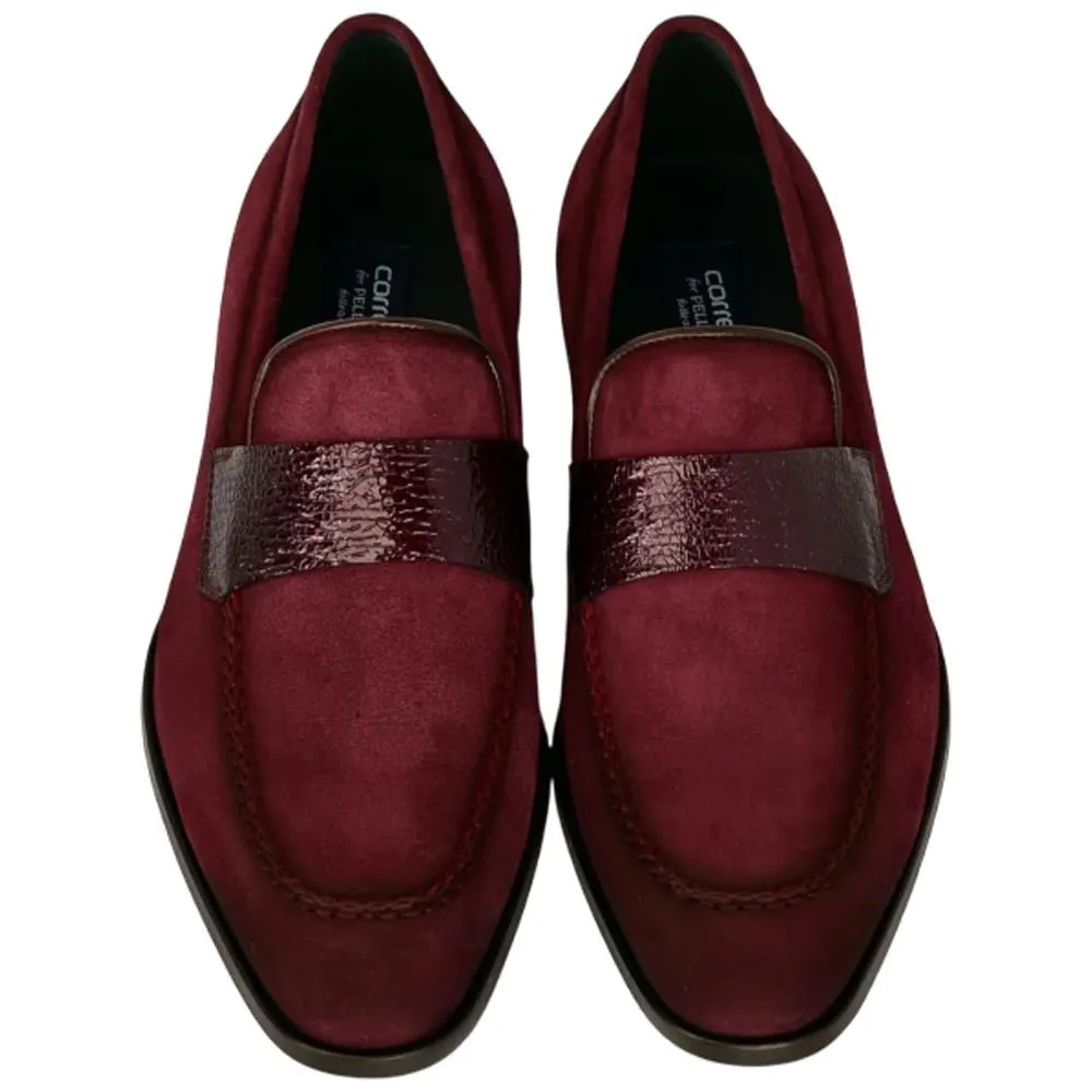 Corrente Men’s Burgundy Suede with Vita Leather Vamp Almond Toe Loafer