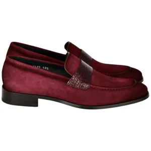 Corrente Men’s Burgundy Suede with Vita Leather Vamp Almond Toe Loafer