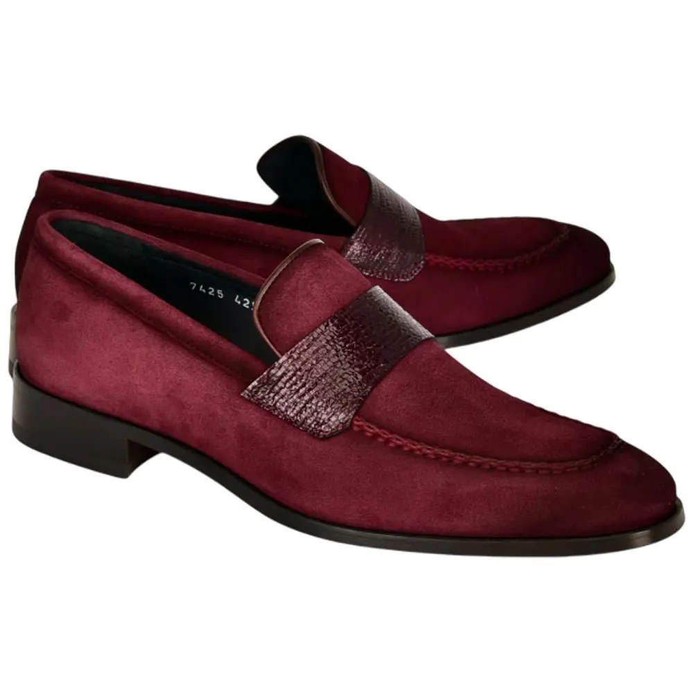 Corrente Men’s Burgundy Suede with Vita Leather Vamp Almond Toe Loafer