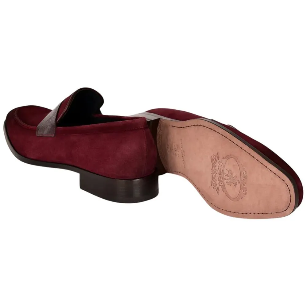 Corrente Men’s Burgundy Suede with Vita Leather Vamp Almond Toe Loafer