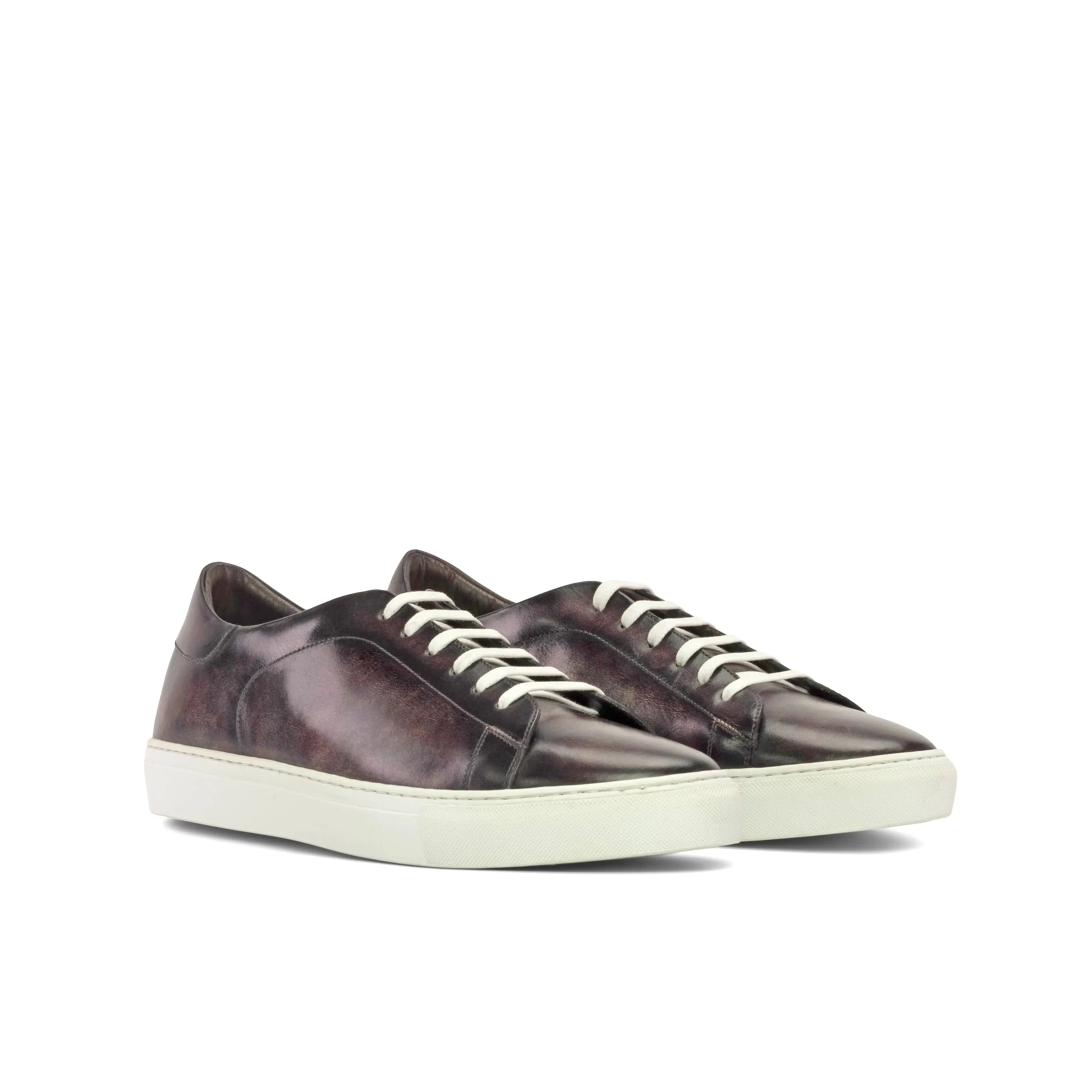 DapperFam Rivale in Aubergine Men's Hand-Painted Patina Trainer
