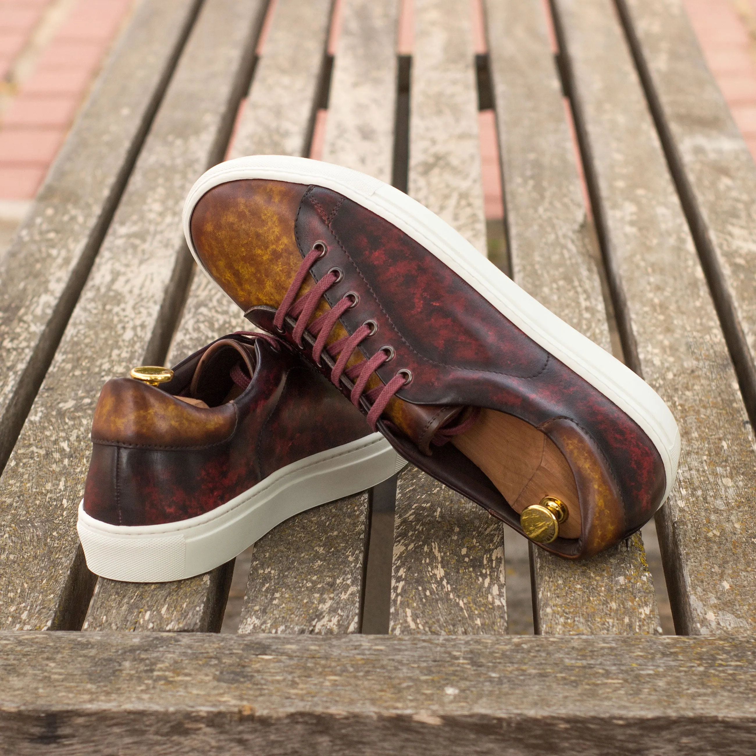 DapperFam Rivale in Burgundy / Cognac Men's Italian Leather Trainer